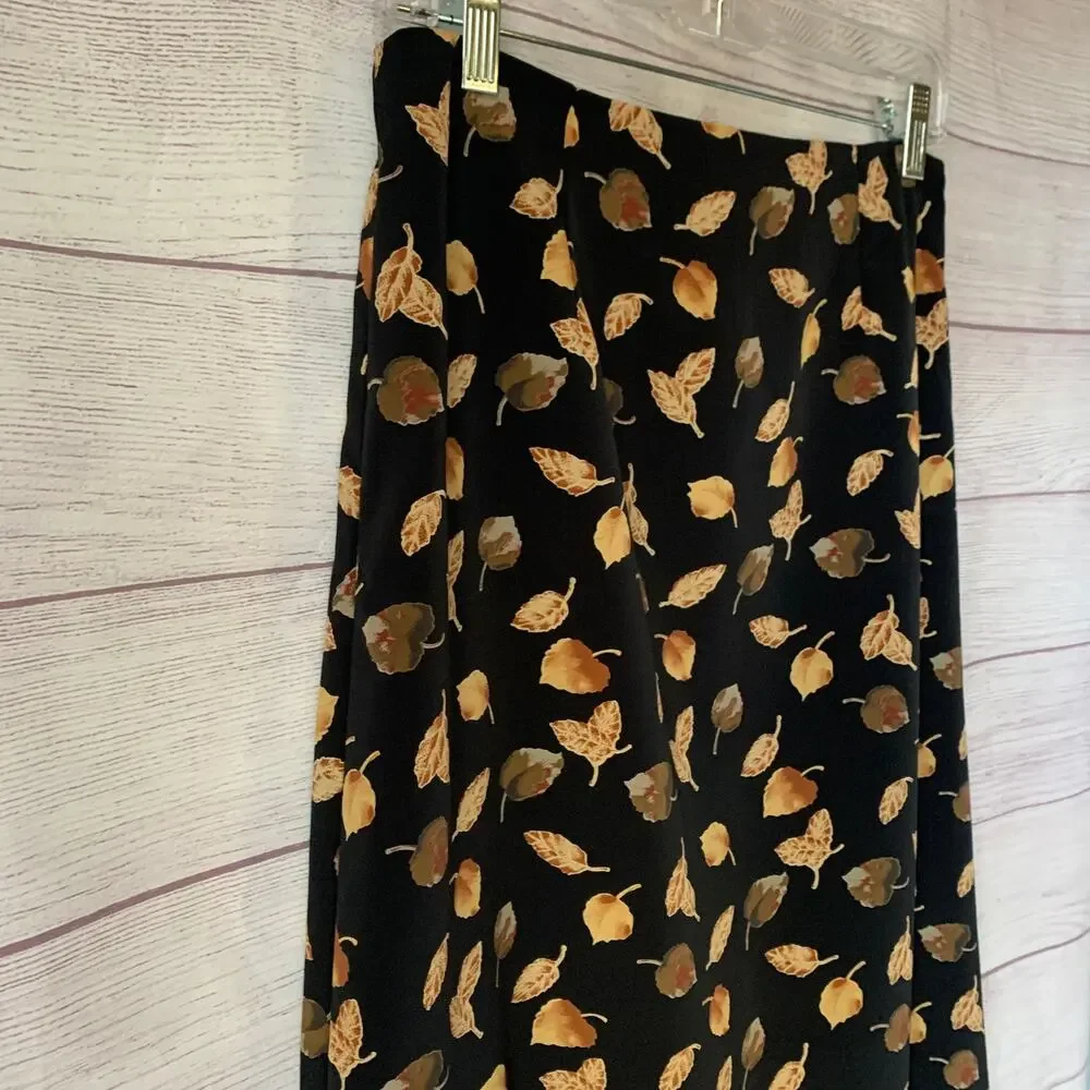 Top Choice Fashion Vintage A-Line Maxi Skirt Black Gold Leaf Size Medium